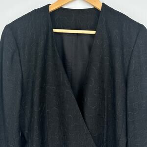 Doncaster Black 100% Silk Jacquard Blazer 6 Double Breasted Tonal Embroidery